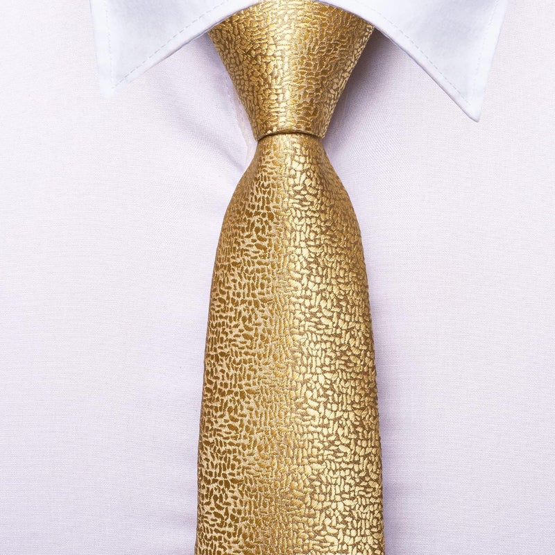 Dubulle Boys Gold Tie Self Tie Silk Kids Necktie and Pocket Square Set for Age 8-11 Graduation School Uniform - Image 5